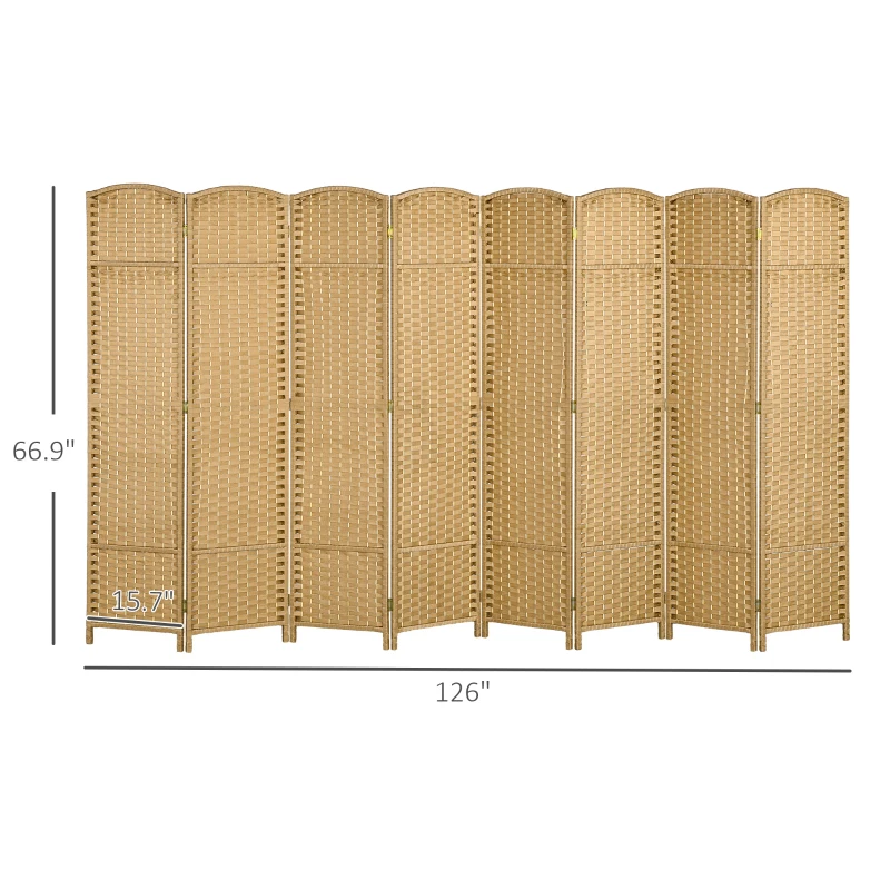 HOMCOM Folding Room Divider Screen 8 Panel 5.6 ' Tall Privacy Screen Freestanding Room Partition for Home Office, Nature Wood
