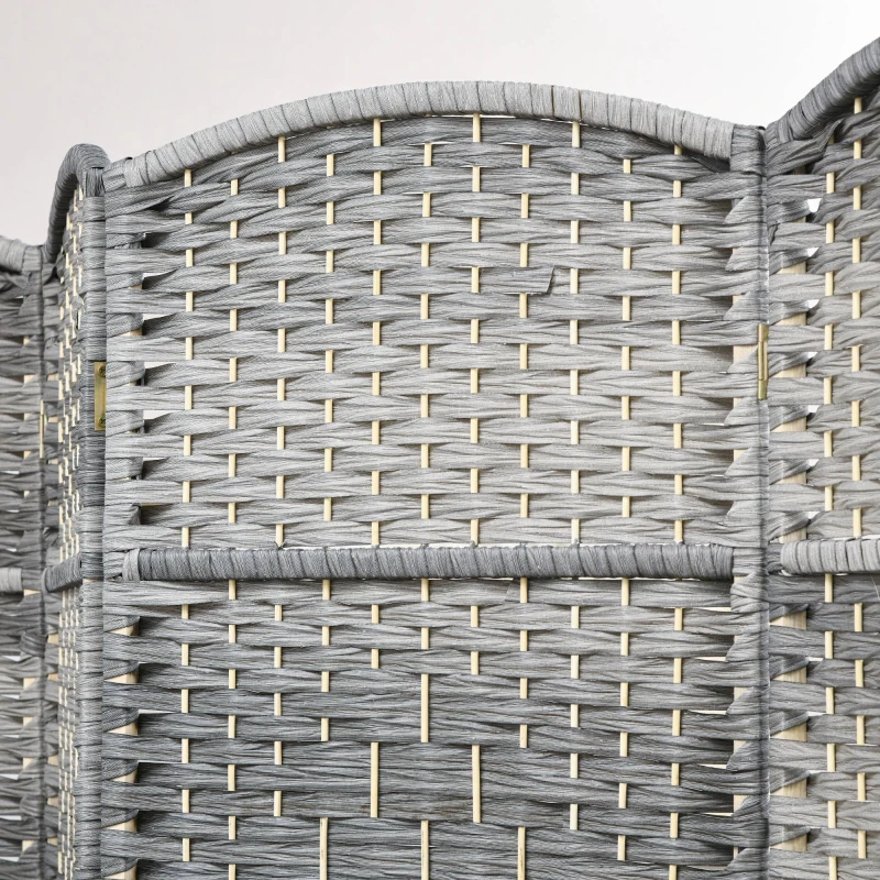 HOMCOM 6 Ft Tall Folding Room Divider, 4 Panel Portable Privacy Screen, Hand-Woven Partition Wall Divider, Mixed Grey