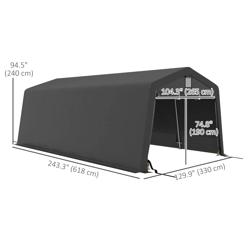 Outsunny 11' x 20' Portable Garage, Heavy Duty Carport Canopy with Ventilation Windows and Large Roll-up Door, Dark Grey
