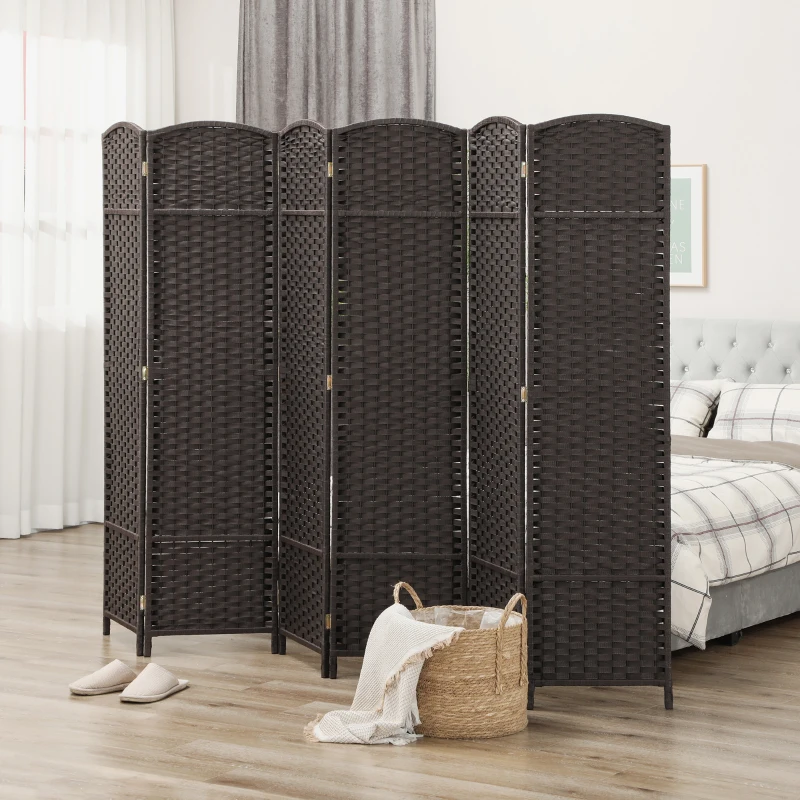 HOMCOM Folding Room Divider Screen 6 Panel 5.6 ' Tall Privacy Screen Freestanding Room Partition for Home Office, Brown