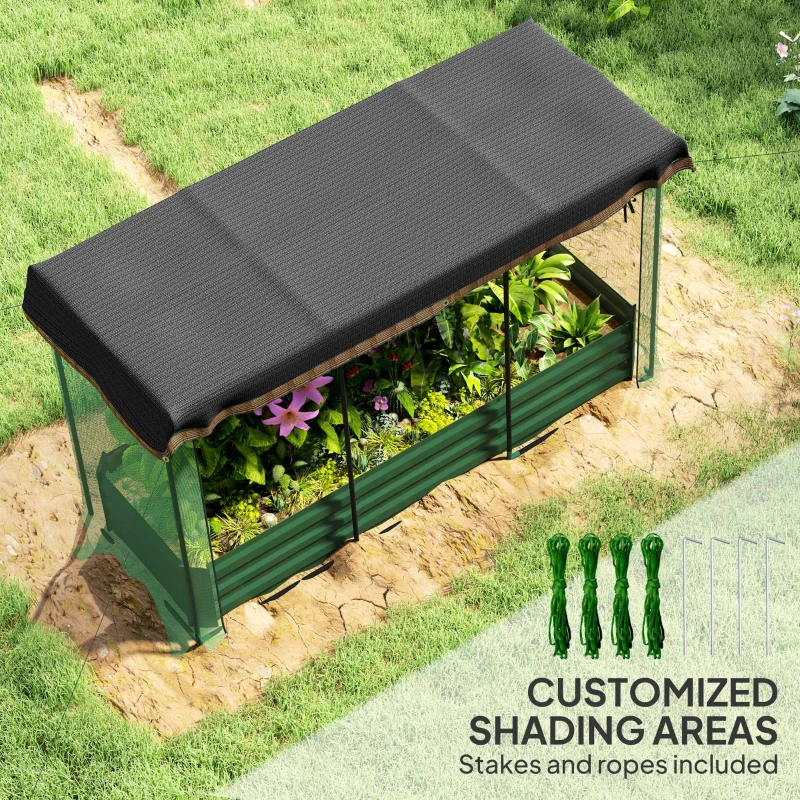 Outsunny Galvanized Steel Planter Box with Crop Cage and Shade Cloth, Raised Garden Bed for Flowers, Vegs and Herbs