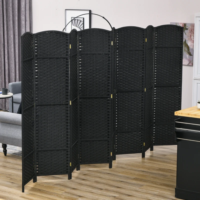 HOMCOM Folding Room Divider Screen 8 Panel 5.6 ' Tall Privacy Screen Freestanding Room Partition for Home Office, Black