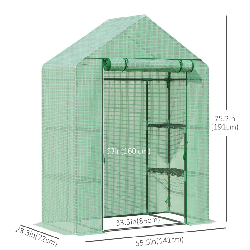 Outsunny 55" x 28" x 75" Walk-in Greenhouse Portable Garden Plant Flower Seed Warm House with 4 Shelves Outdoor Plant Growth Hot House PE Cover Green