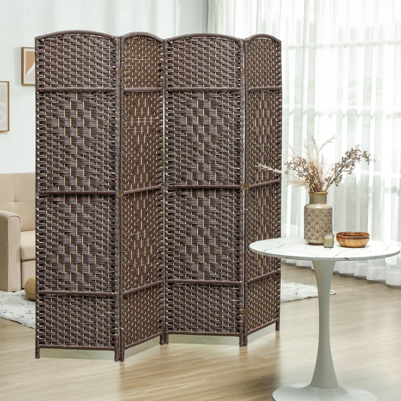 HOMCOM Folding Room Divider Screen 4 Panel 6' Tall Privacy Screen Freestanding Wood Partition for Home Office, Brown