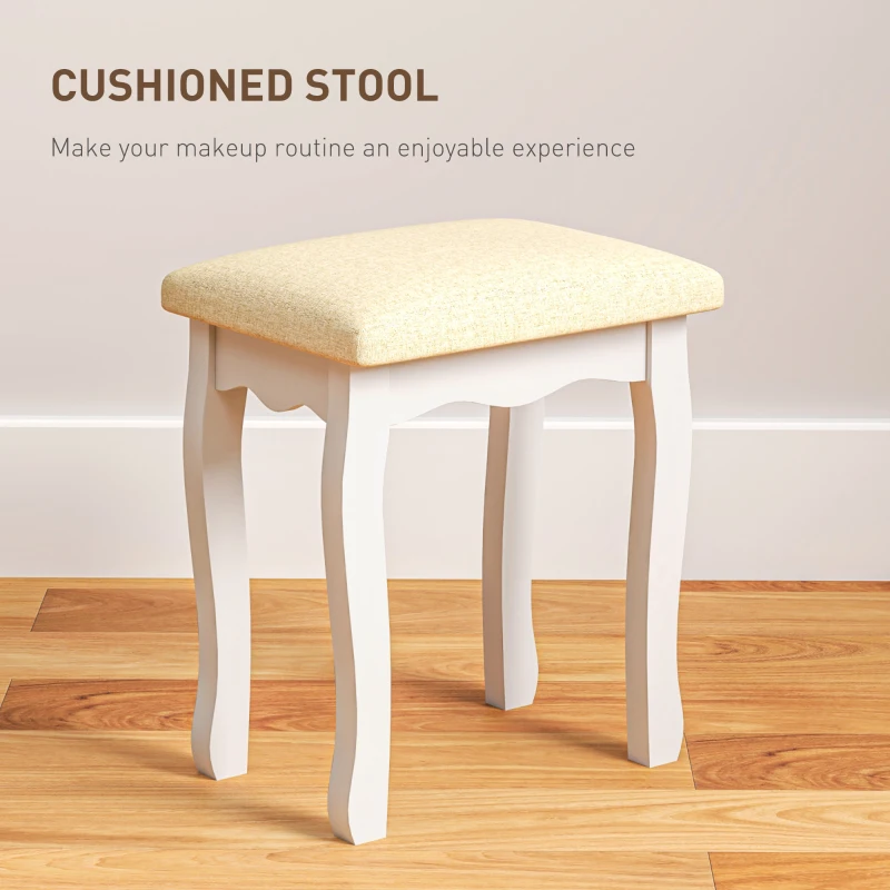 HOMCOM Makeup Vanity Table with Stool, Vanity Set with 10 LED Lights, 5 Drawers and 3 Compartments, White