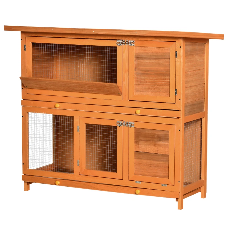 PawHut 2 Tier Elevated Wooden Rabbit Hutch Bunny House Small Animal Cage 47"L x 19"W x 39"H w/ Sliding-Out Tray