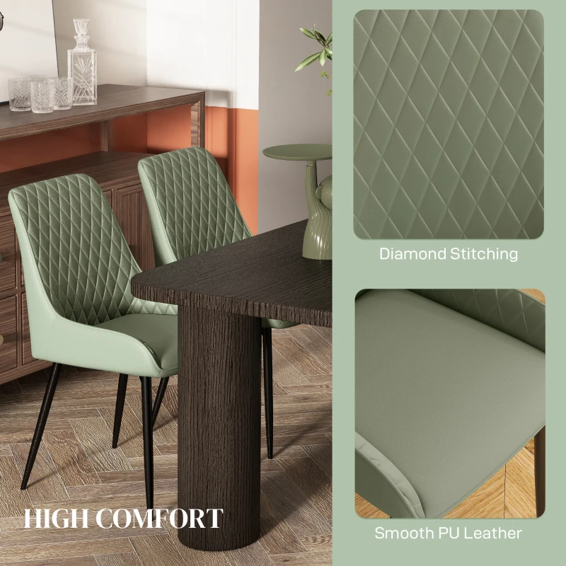 HOMCOM Upholstered Kitchen Chairs, Modern Dining Chairs Set of 2 with Diamond Tufting and Steel Legs for Dining Room, Green