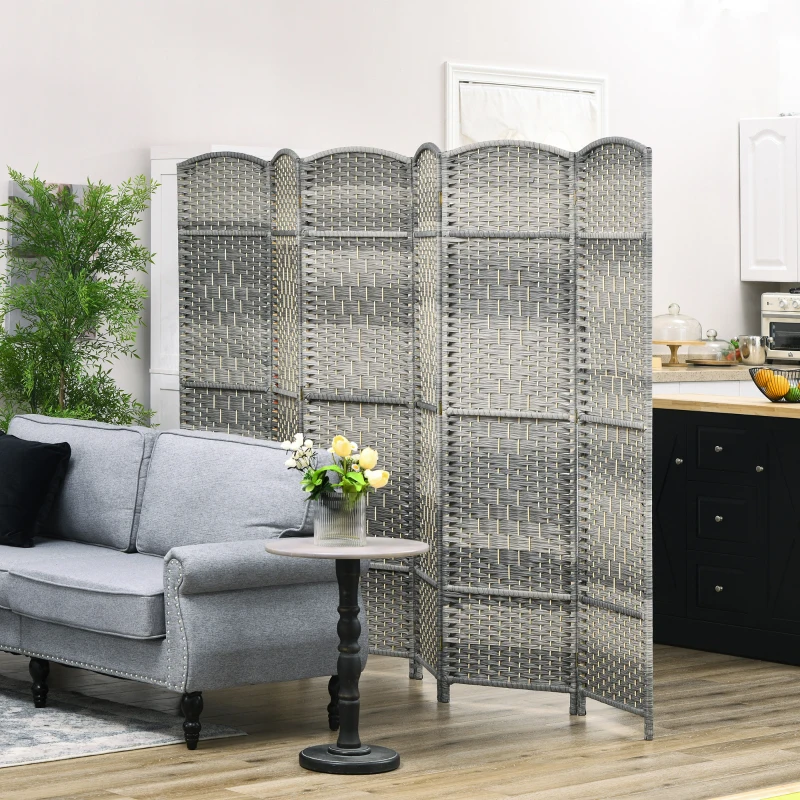 HOMCOM Folding Room Divider Screen 6 Panel 6' Tall Privacy Screen Freestanding Wood Partition for Home Office, Mixed Gray