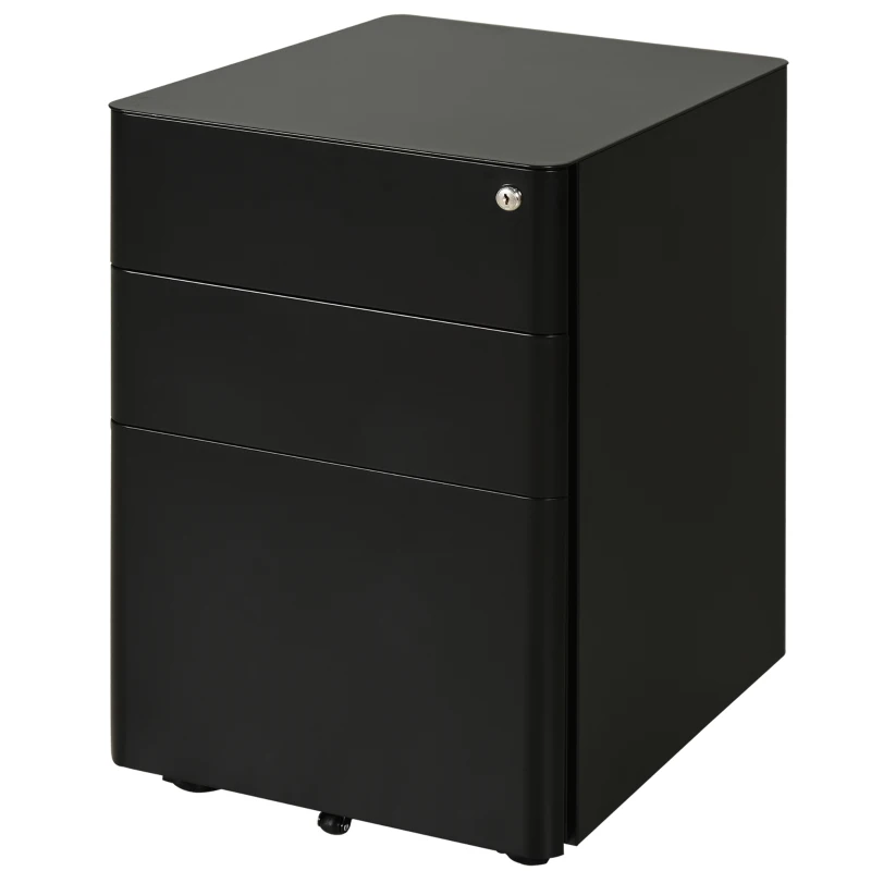 Vinsetto Metal Filing Cabinet 3 Drawer, Mobile Office Cabinet with Wheels for Legal, Letter, A4 File, Black