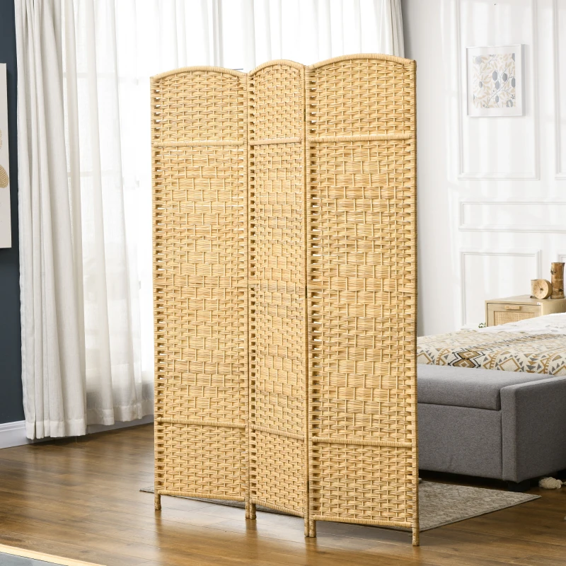 HOMCOM Folding Room Divider Screen 3 Panel 6' Tall Privacy Screen Freestanding Wood Partition for Home Office, Nature Wood