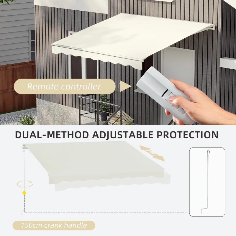 Outsunny 10' x 8' Electric Retractable Awning, UV Protection Sun Shade Shelter w/ Remote Controller for Deck Balcony Yard, Cream