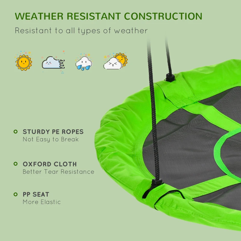 Outsunny 43.25" Saucer Swing, Nest Web Rope Seat with Adjustable Hanging Ropes, for Indoor Outdoor Children 3-12 Years Old, Green