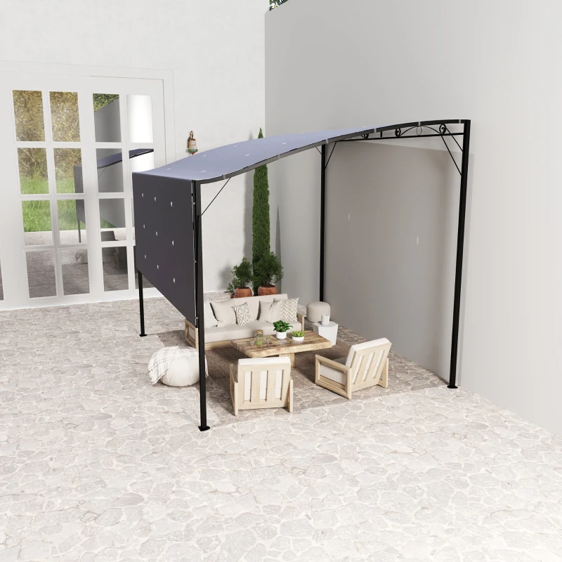 Outsunny 10x8ft Patio Metal Gazebo with Extendable Side Awning, Outdoor Shelter Shade Canopy Deck Awning, Brown