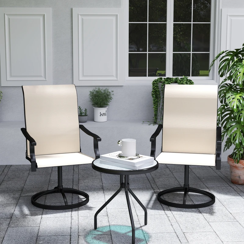 Outsunny Patio Swivel Chairs Set of 2, High Back Patio Dining Chairs with All-Weather Mesh for Backyard, Lawn, Garden, Beige