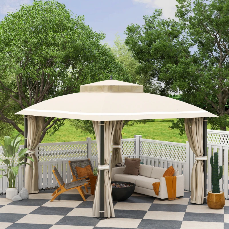 Outsunny 10' x 12' Outdoor Gazebo, Double Roof Patio Gazebo Canopy with Netting and Curtains for Garden, Lawn, Backyard, Deck