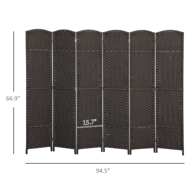 HOMCOM Folding Room Divider Screen 6 Panel 5.6 ' Tall Privacy Screen Freestanding Room Partition for Home Office, Brown