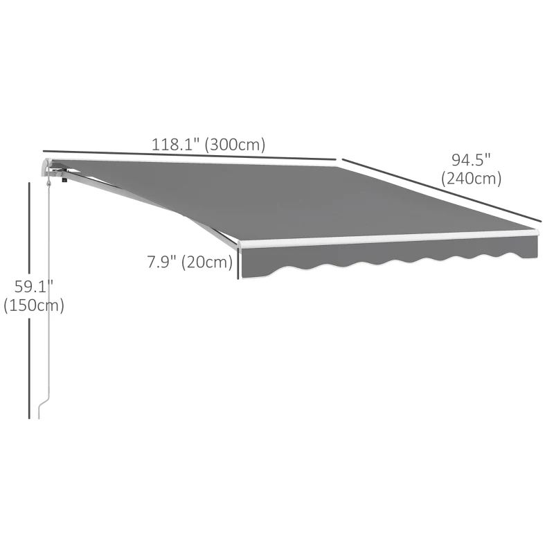 Outsunny 10'x8' Electric Retractable Awning with Remote Controller, Crank Handle, Aluminum Frame for Deck Balcony, Light Grey