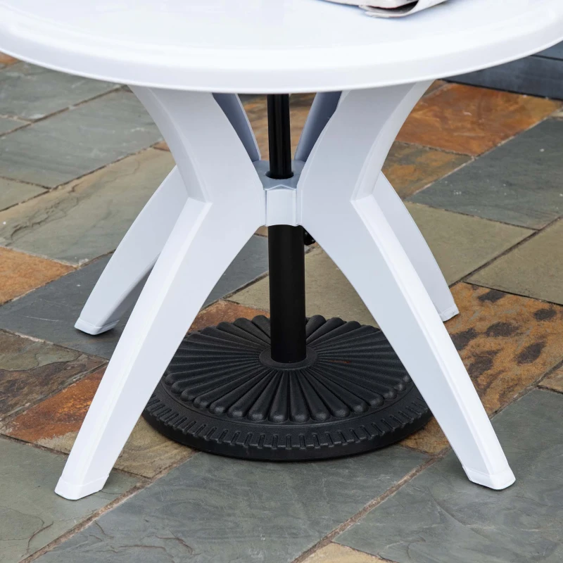 Outsunny Patio Dining Table with Umbrella Hole Round Outdoor Bistro Table for Garden Lawn Backyard, White
