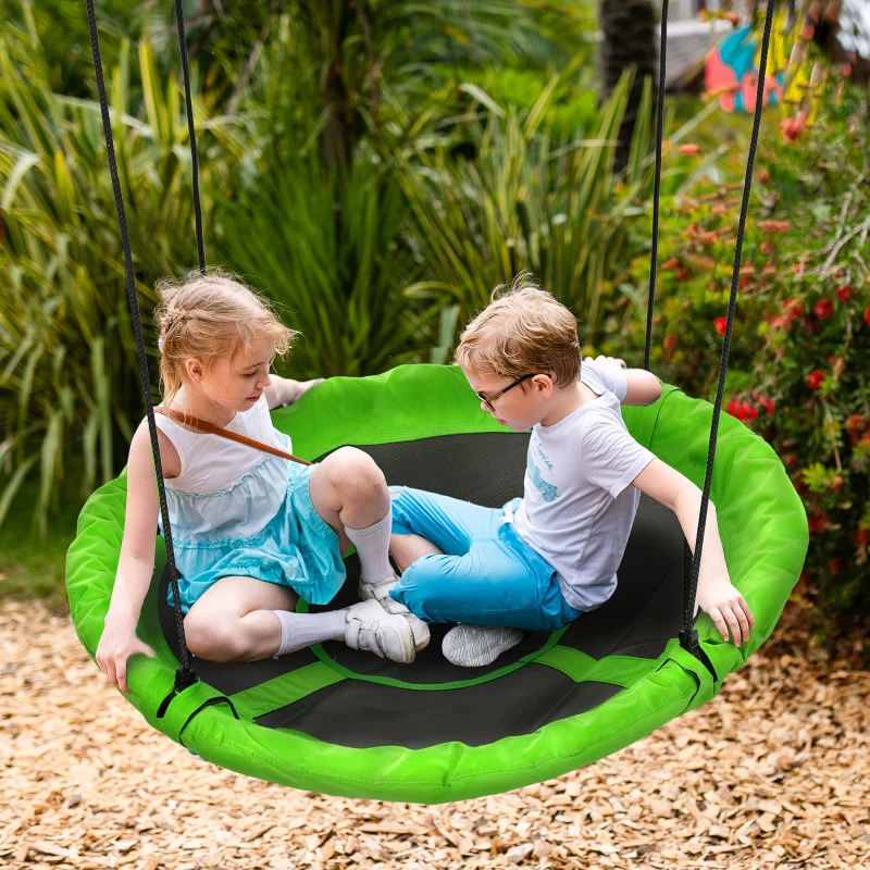 Outsunny 43.25" Saucer Swing, Nest Web Rope Seat with Adjustable Hanging Ropes, for Indoor Outdoor Children 3-12 Years Old, Green