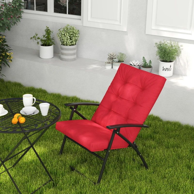 Outsunny Foldable Lounge Chair, Fabric Upholstered Recliner, Outdoor Lounger with Armrest, Metal Frame for Backyard, Red