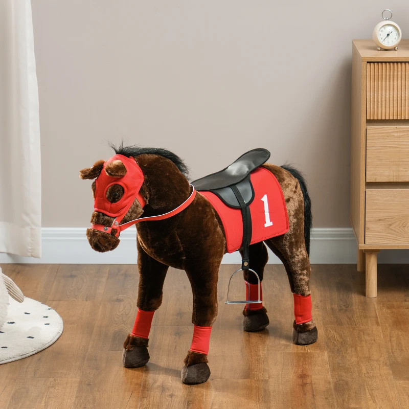 Qaba Ride on Horse for Kids 3-8 Years Old w/ Neighing Sound, Saddle & Stirrups