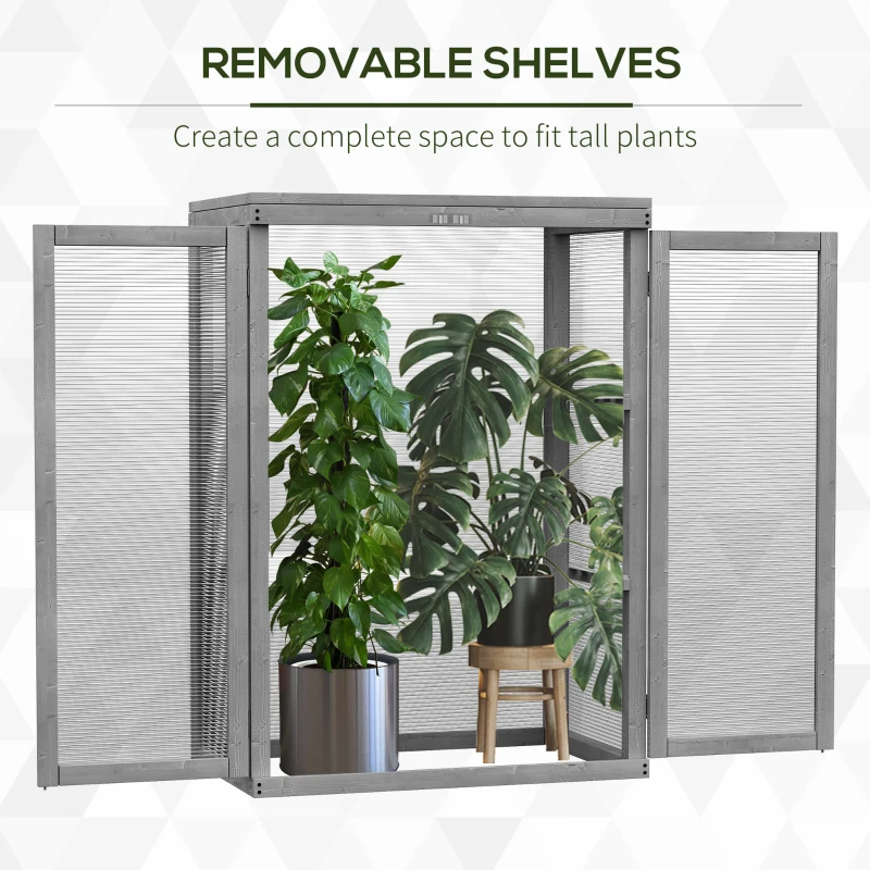 Outsunny Wooden 2 Tier Cold Frame Greenhouse Polycarbonate Plant Grow House Portable Garden, Dark Gray