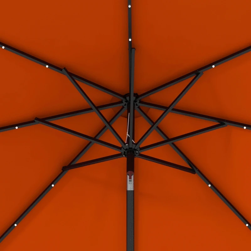 Outsunny 9ft Solar Patio Umbrella Outdoor Sunshade 24 LED Lights Tilt Canopy Orange