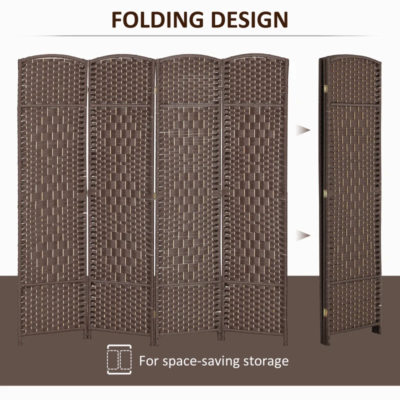 HOMCOM Folding Room Divider Screen 4 Panel 6' Tall Privacy Screen Freestanding Wood Partition for Home Office, Brown