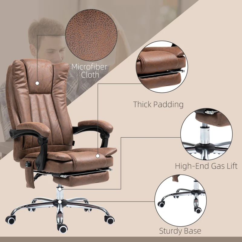 Vinsetto Massage Office Chair with 6 Points and Heat, Reclining Computer Chair with Adjustable Height and Footrest, Brown