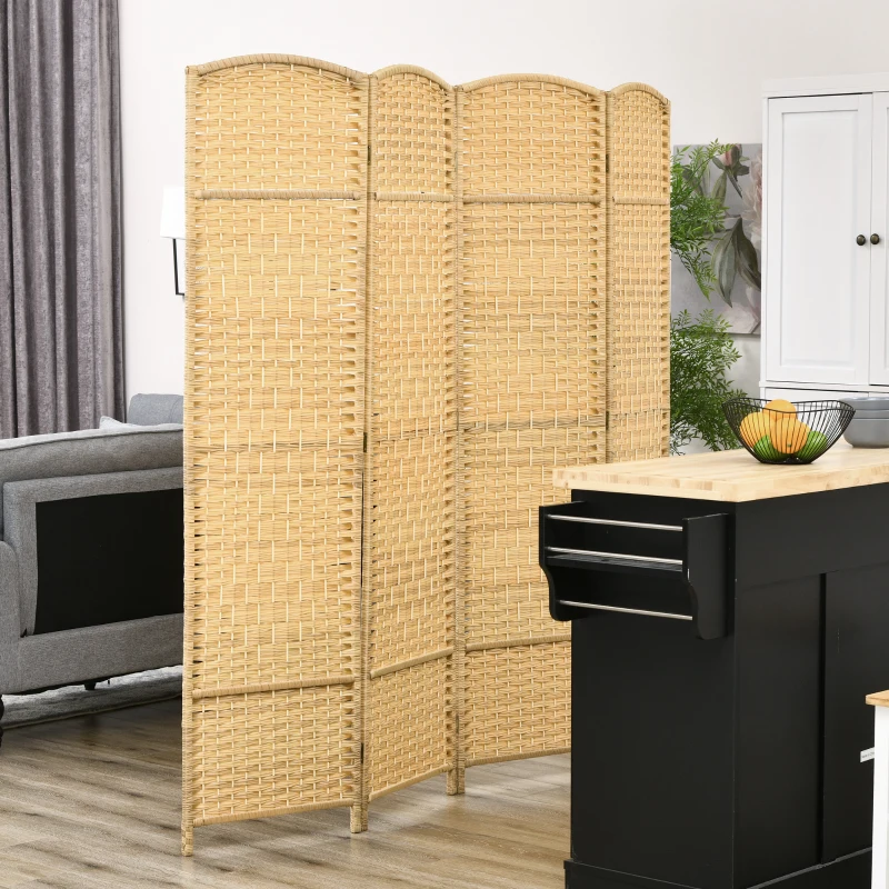 HOMCOM Folding Room Divider Screen 4 Panel 6' Tall Privacy Screen Freestanding Wood Partition for Home Office, Nature Wood