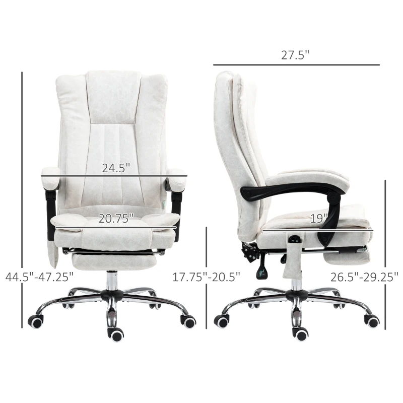 Vinsetto Massage Office Chair with 6 Points and Heat, Reclining Computer Chair with Adjustable Height and Footrest, White