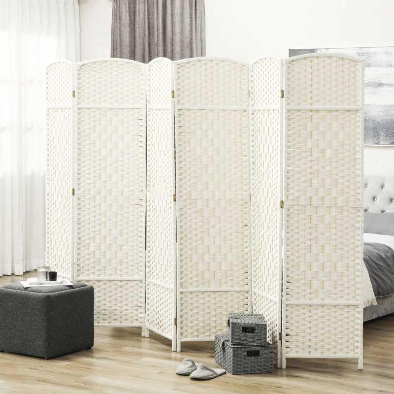 HOMCOM Folding Room Divider Screen 6 Panel 6' Tall Privacy Screen Freestanding Wood Partition for Home Office, White