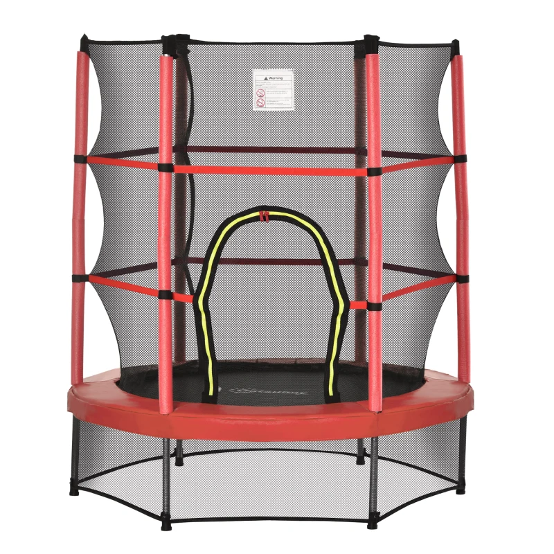 Outsunny 55" Kids Trampoline with Enclosure Net for Indoor/Outdoor, Trampoline for Boys and Girls Age 3-6 Years, Red