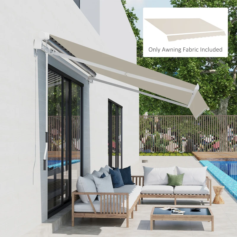 Outsunny 11' x 8' Outdoor Sunshade Canopy Awning Cover, Retractable Awning Fabric Replacement, UV Protection, Cream White