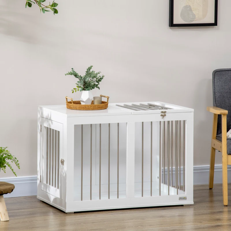 PawHut 31.5" Dog Crate Furniture with Double Doors, for Medium Dogs, White
