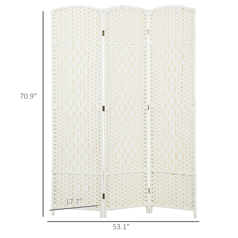 HOMCOM Folding Room Divider Screen 3 Panel 6' Tall Privacy Screen Freestanding Wood Partition for Home Office, White