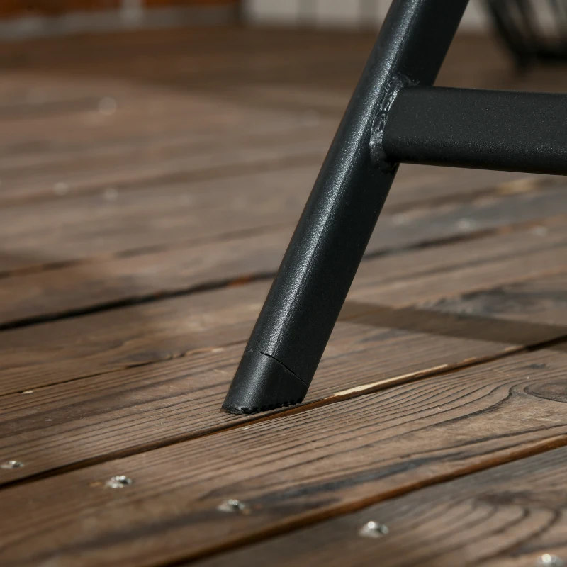 Outsunny Foldable Outdoor Dining Table with Umbrella Hole, Patio Table for 6 with Glass Top Table, Metal Frame for Garden Lawn Backyard, Black