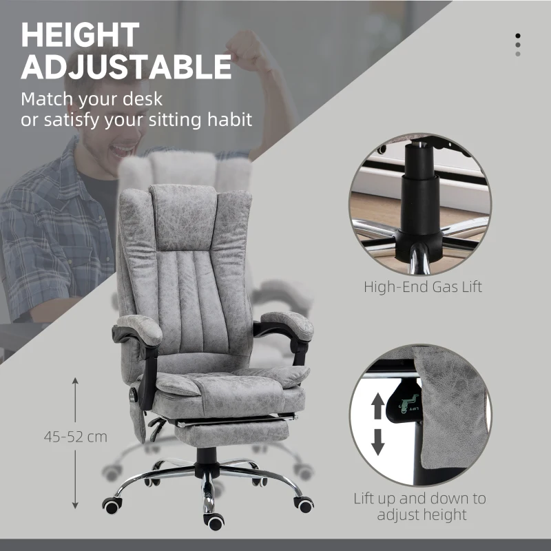 Vinsetto Massage Office Chair with 6 Points and Heat, Reclining Computer Chair with Adjustable Height and Footrest, Gray