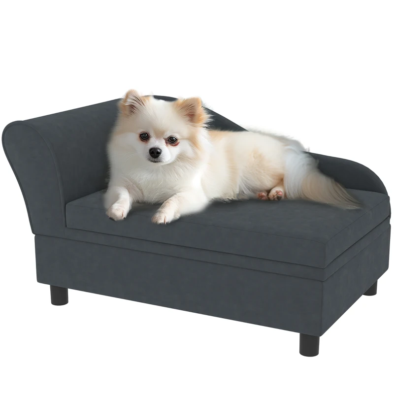 PawHut Pet Sofa Bed Couch with Storage, Pet Sofa for Cats and Small Dogs, Dark Gray