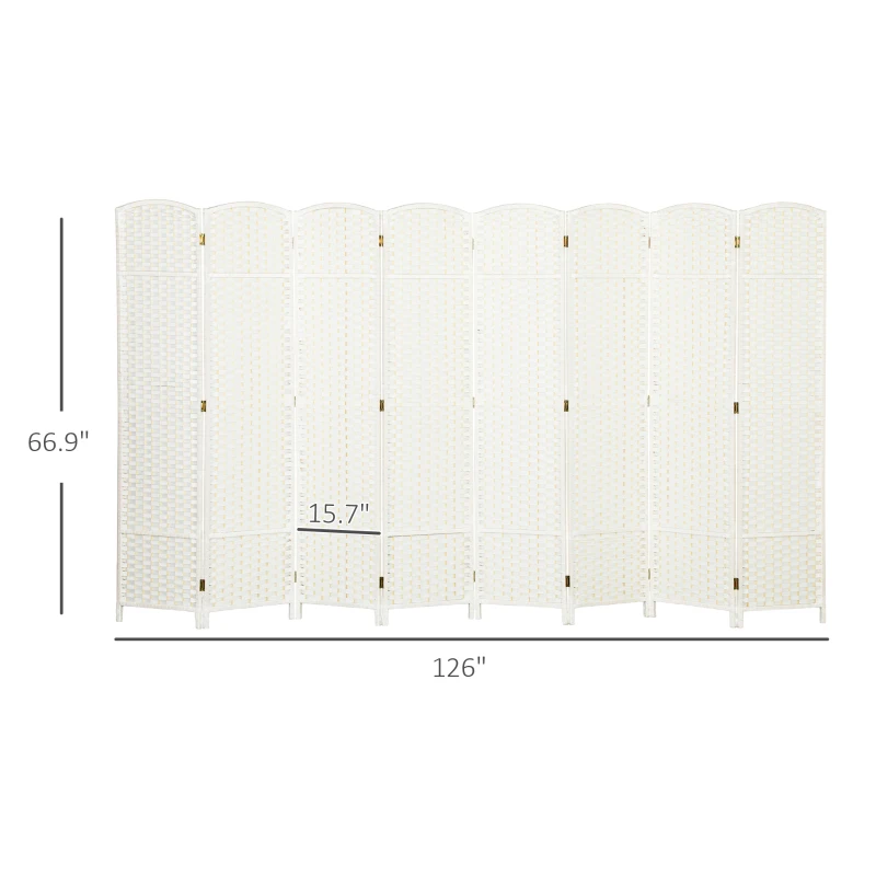 HOMCOM Folding Room Divider Screen 8 Panel 5.6 ' Tall Privacy Screen Freestanding Room Partition for Home Office, White