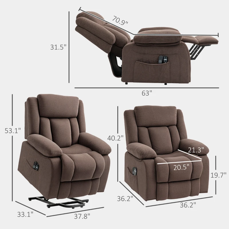HOMCOM Power Lift Recliner Chair with Massage and Heat, Electric Lift Chair with Side Pockets for Elderly, Brown