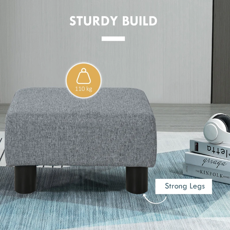 HOMCOM Ottoman Foot Rest, Small Foot Stool with Linen Fabric Upholstery and Plastic Legs, Cube Ottoman for Living Room, Gray