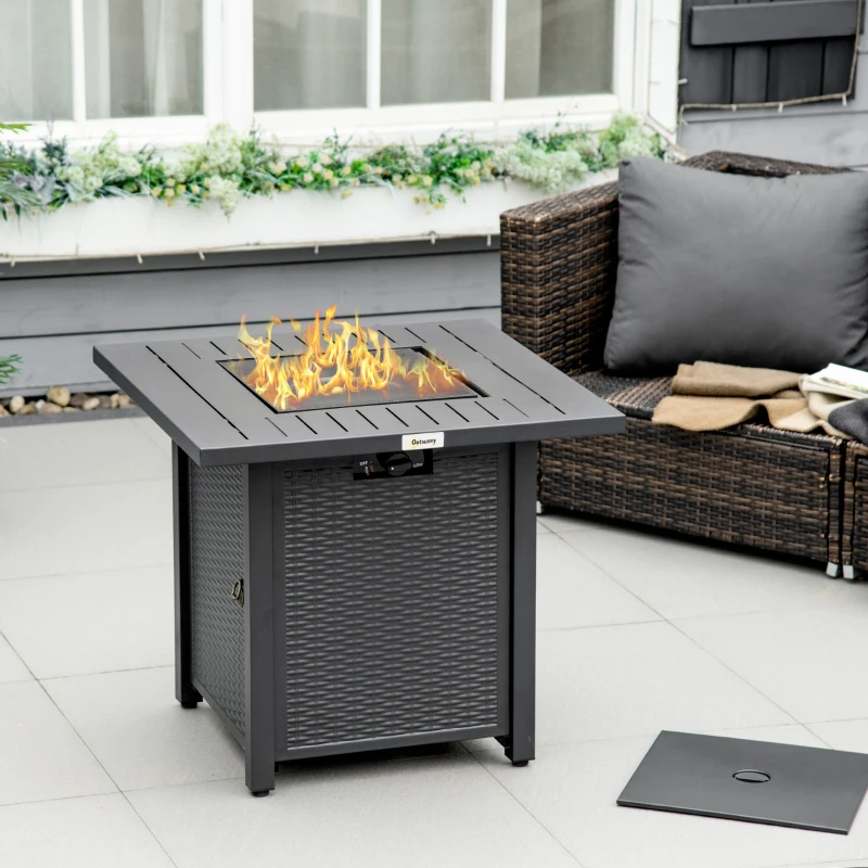 Outsunny Propane Fire Pit Table Smokeless Gas Firepit with 40,000 BTU Burner Thermocouple, Lava Rocks, Cover, Spark Guard