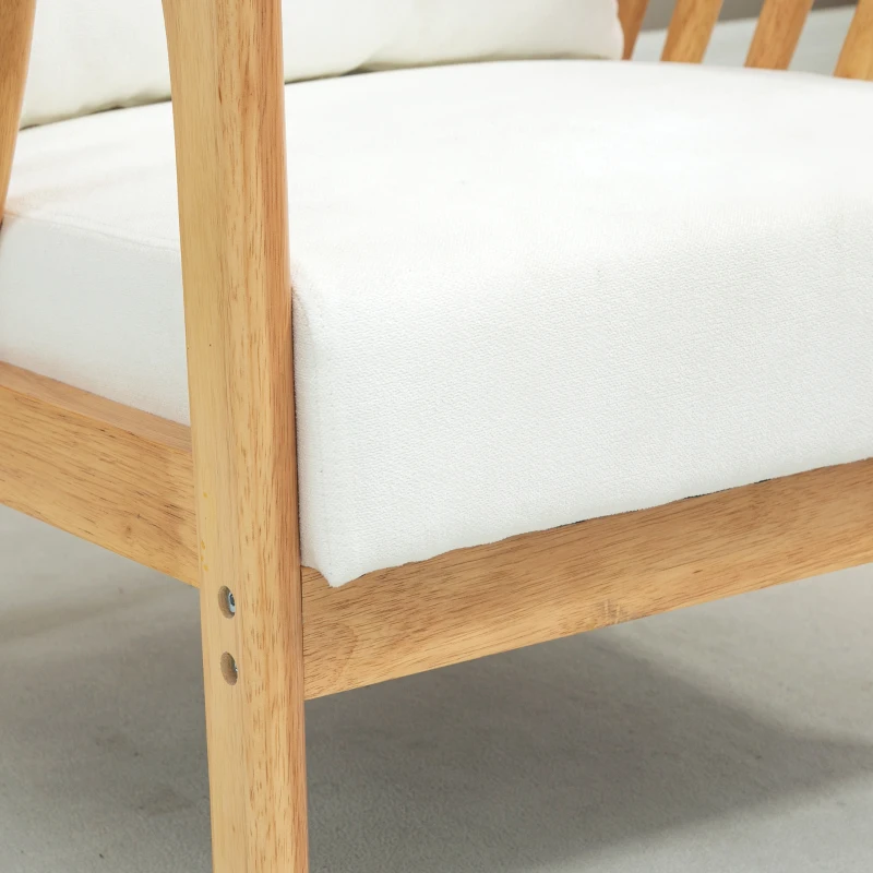 HOMCOM Armchair Upholstered Lounge Chair with Rubber Wood Frame Throw Pillows and Comfortable Cushion, White