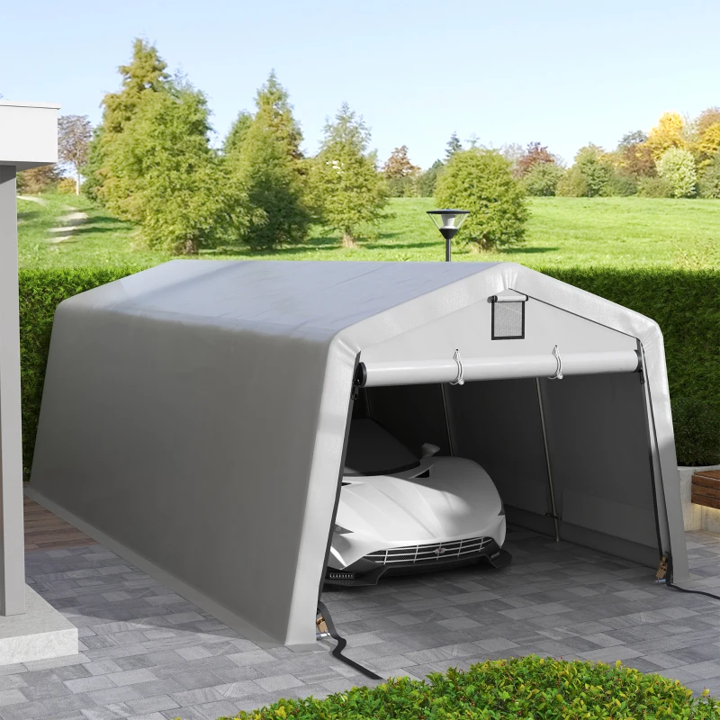 Outsunny 11' x 20' Portable Garage, Heavy Duty Carport Canopy with Ventilation Windows and Large Roll-up Door, Grey