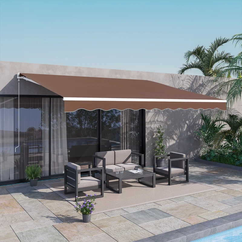 Outsunny 13' x 10' Electric Awning, Retractable Awning Sun Shade Shelter with Remote Controller, Manual Crank Handle and Aluminum Frame, for Deck, Balcony, Yard, Coffee