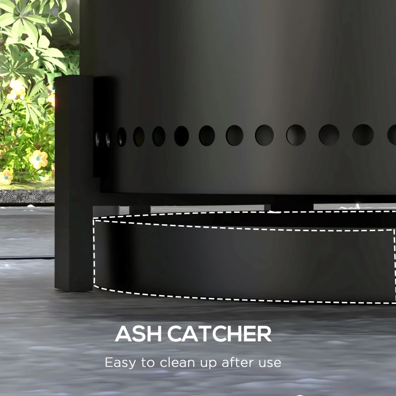 Outsunny Smokeless Fire Pit with Ash Catcher, Portable Wood Burning Firepit with Poker for Garden Camping Bonfire Party, Black