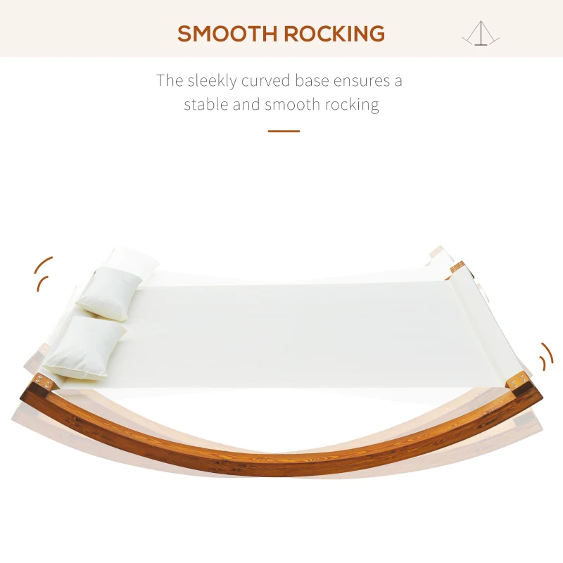 Outsunny Rocking Double Sun Lounger Hammock with Curved Wooden Stand Outdoor Yard Patio, White Teak