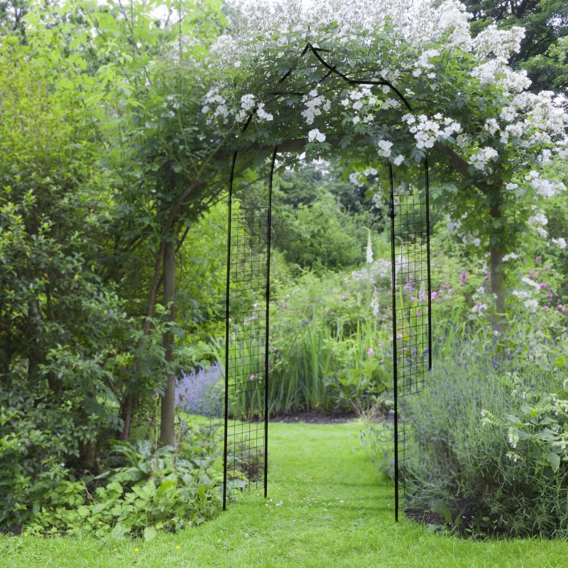 Outsunny 8FT Metal Garden Arch, Decorative Arbor Trellis for Climbing Plants, Wedding, Party, Event, Holiday, Black