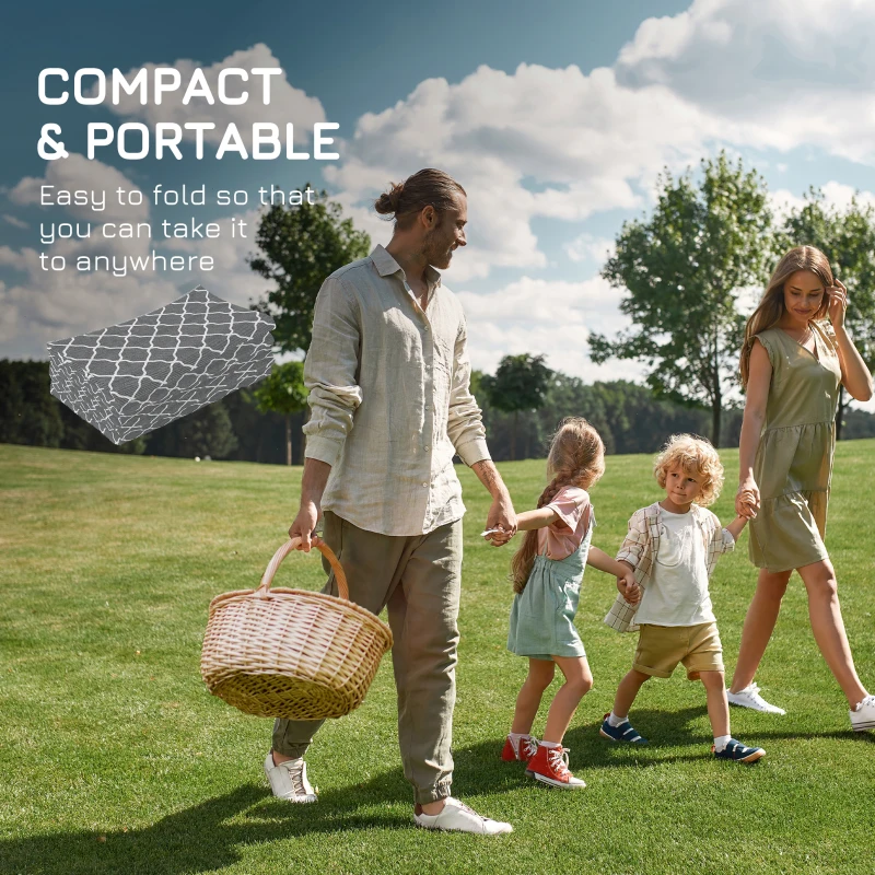 Outsunny Waterproof  Outdoor Rug, 6' x 9' RV Rug Reversible Mat for Backyard, Deck, Picnic, Beach, Camping, Grey & White Net